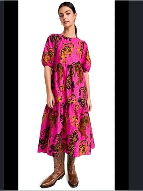 FARM Rio Wild Leopards Pink Midi Dress - Women's size XS